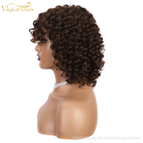 Vigorous ready to ship peruvian 150% density wholesale short brown 100% brazilian protein human hair weave wig for african women